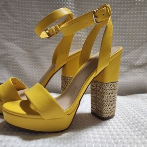 Aldo Yellow Platform Sandals with Woven Heel